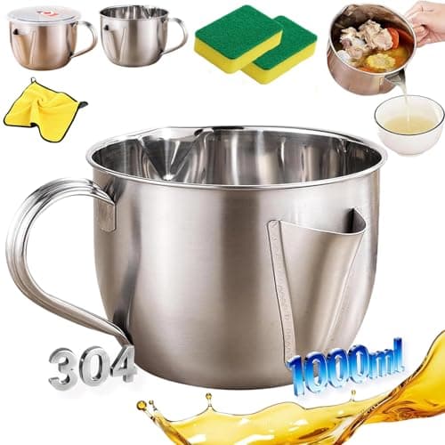Image of 2026 New Fat Separator with Dual Spout Design, 304 Stainless Steel Gravy Fat Separator Jug & Oil Strainer with Cool-Touch Handle, Reusable Gravy Separator Jug for Stock, Broth (Without lid)