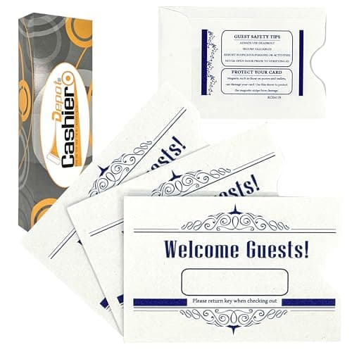 Image of 500 Cashier Depot - Hotel Key Card Sleeves, White, 24 lb Paper, 2 3/8 x 3 1/2 Inches, Welcome Guest Message in Blue, 500 Count