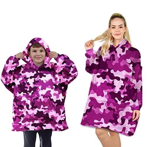 Image of ALLEN & MATE Hoodie Blanket Ultra Soft Warm Cosy Sherpa Fleece Oversized Sweatshirt for Boys Girls Teens Women Men Adults (Pink Camo, One Size)