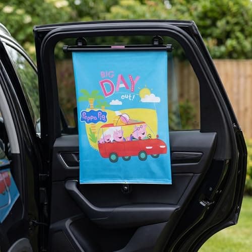 Image of Peppa Pig Roller Blind Car Window Shade Set of 2 | Baby Sun Shades with UV Protection for Kids | Removable Sun Shade Set fits Most Vehicles | Essential Travel & Baby Car Accessories