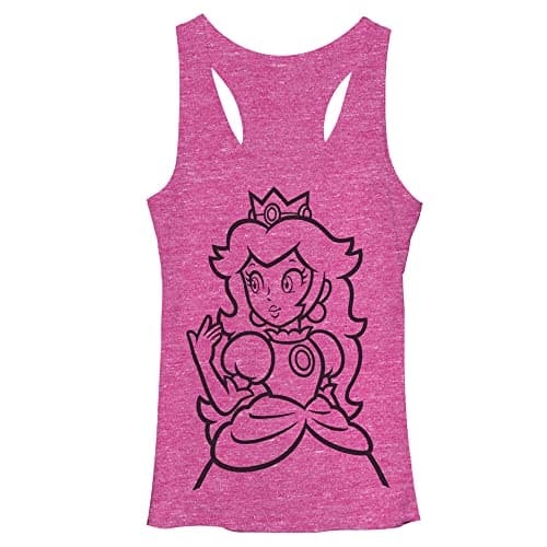 Image of Nintendo Women's Peach Outline Racerback Tank Top Shirt, Heather Pink, L