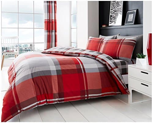 Image of Gaveno Cavailia Luxurious WAVERLY CHECK Bed Set with Duvet Cover and Pillow Case, Polyester-Cotton, Red, Double 11159612