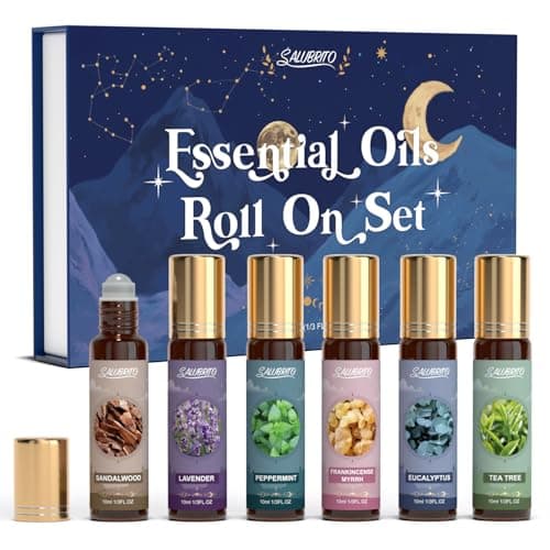 Image of SALUBRITO Essential Oil Roll On Set, Aromatherapy Oil Roller Ball for Skin, Anxiety Relief, Relaxation Gift for Women, Lavender, Peppermint, Tea Tree, Eucalyptus, Frankincense, Myrrh, Sandalwood