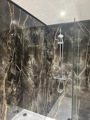 Image of DBS Gold Black Marble Gloss Shower Panel 1000mm Wide PVC Bathroom Wall Cladding 1m x 2.4m