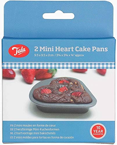 Image of Tala 2 Mini Heart Non-Stick Cake Pans - Heart-Shaped Baking Tins with Fixed Base - Even Heat Distribution - Easy Food Release, Dishwasher and Freezer Safe - 2 Pack