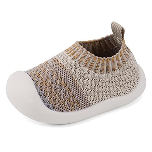 Image of MK MATT KEELY Baby First Walking Shoes for Wide Feet Boys Girls Soft Mesh Breathable Sneakers for Toddler Infant,Grey+Yellow,4.5 UK Child