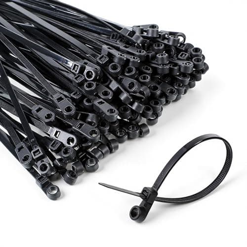 Image of 100Pcs Black Zip Ties with Screw Hole, Heavy Duty Nylon Cable Ties, Mountable Head Cable Straps, Multipurpose Wire Cord Management for Indoor Outdoor Home Office Workshop Organizing Securing Items