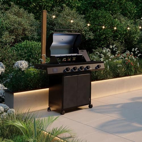 Image of CHARLES BENTLEY ottimo Pro 380 4-Burner Gas BBQ With Infrared Side Burner, Digital Thermometer, Cast-Iron Cooking Grids, Flat Grill Plate, Matt-Grey Double-Layer Lid & Storage Cabinet (123x58x119cm)