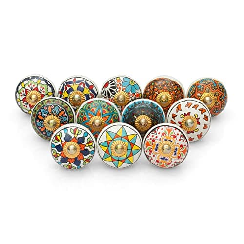 Image of Craft Trade Multicolor Door Cabinet Knobs for Dresser Drawer Vintage Closet Ceramic Knob Colorful Pull Handles Cupboard Wardrobe Knobs for Kitchen Furniture Home Décor - Pack of 12