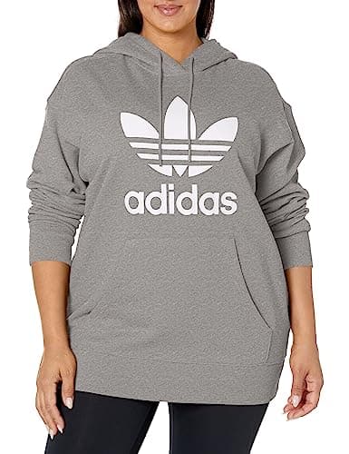 Image of adidas Originals Women's Plus Size Trefoil Hoodie, Medium Grey Heather, 1x