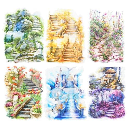 Image of MiyouLuna 60 Pcs Stairway PET Stickers, Large Nature Landscape Stickers for Scrapbooking, Journaling and DIY Crafts