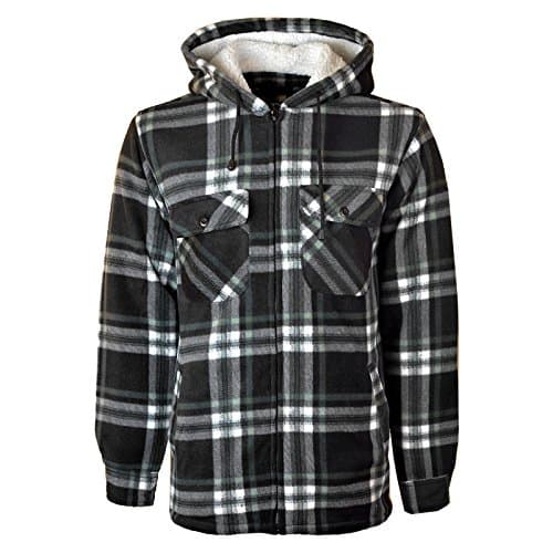 Image of MyShoeStore Unisex Padded Shirts Lumberjack Collared Hooded Flannel Check Jacket Thick Quilted Work Wear Warm Thermal Fleece Fur Lined Top Casual Coat Plus Big Size S-5XL(Hooded Black, XL)