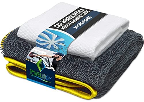 Image of Towelogy G61 Premium Car Window Cloth Microfibre Windscreen Condensation Cleaner Interior Streak & Smear Free Demister Glass Polishing Cloths / 600gsm, Fishscale / 40x40, 30x30cm (Yellow)