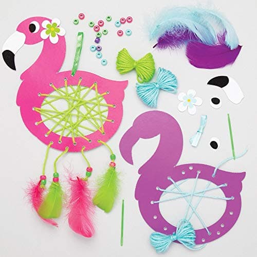 Image of Baker Ross AT701 Flamingo Dreamcatcher Kits - Pack of 4, for Kids Arts and Crafts Projects