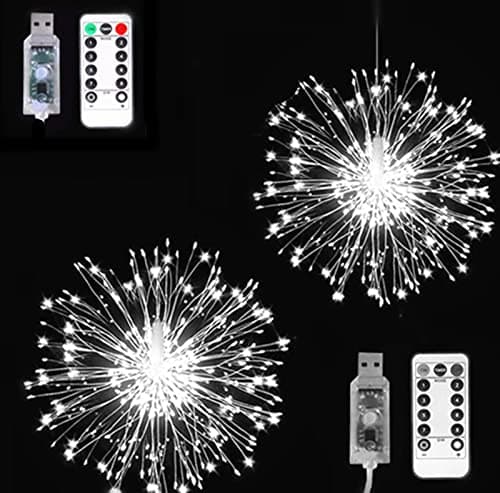 Image of AALIN Firework Light, 2 Pack Copper Wire Starburst Lights USB Operated with 8 Modes Dimmable Decorative Fairy Lights for Indoor and Outdoor Decoration (150 LED, White)