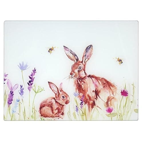 Image of LESSER & PAVEY Hares Toughened Glass Cutting Chopping Board Serving Bees Floral Nature Pattern