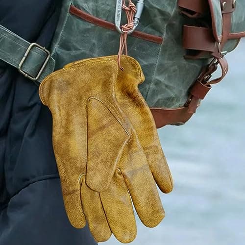 Image of OLSON DEEPAK Mens Cowhide Leather Work Gloves Large,Oiled Leather Gardening Gloves Womens,Utility Safety Working Gloves for Campinging/Welding/Driving/BBQ/Bushcraft,Retro Motorbike