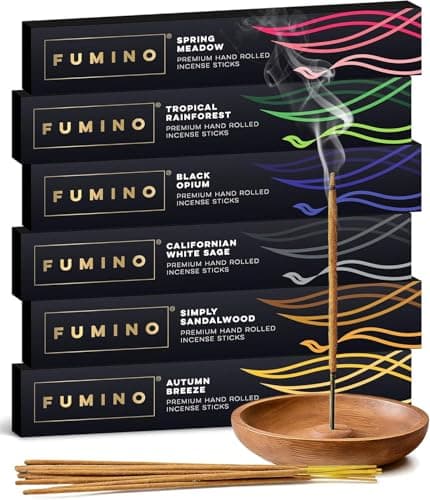 Image of Incense Sticks Fumino Fresh Handmade Multipack Essentials Bundle 6 Boxes 84 Pieces (90g) Masala Agarbatti Joss Scent Fragrance for Relaxation and Meditation, Home and House Decor