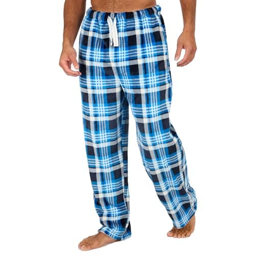 Image of INSIGNIA Mens Fleece Check Pyjamas Lounge Pants Bottoms (Light Blue Check, M)