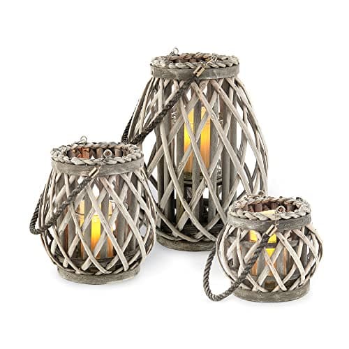 Image of LIVIVO Set of 3 Wicker Candle Lantern Holder Basket Jar Made from Hemp Rope & Willow Twigs – Perfect for Indoor Outdoor Decorative Candle Lantern for Garden Living Room Home Office (Grey)