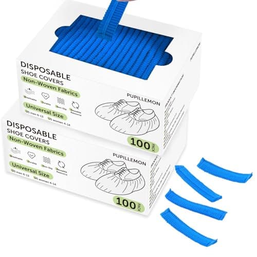 Image of PUPILLEMON 200Pcs(100 Pairs) Non-Woven Shoe Covers Disposable for Indoors, Breathable | Durable | Boot Covers Non Slip, Fits Up to Size 12 UK Men (Blue)