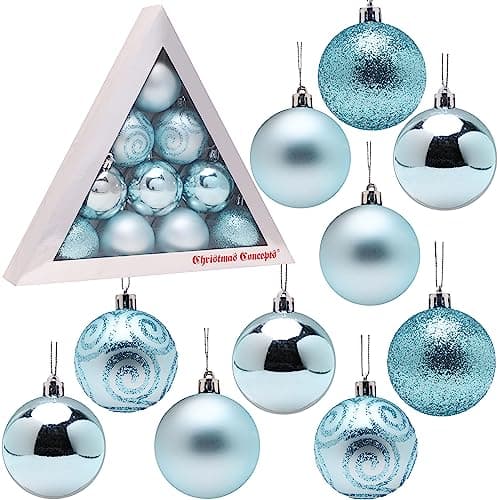 Image of Christmas Concepts® Pack of 10-60mm (2.4") Christmas Tree Baubles - Shiny, Matte & Glitter Decorated Baubles (Ice Blue)