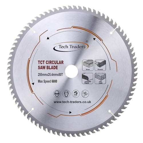 Image of Tech Traders TCT Circular Wood Mitre Saw Blade - 255mm x 80T x 25.4mm Bore - Compatible with Evolution Rage Saws