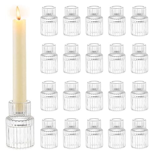 Image of Romadedi Glass Candle Holder for Candlestick - 20Pcs Clear Small Tapered Wedding Christmas Decor Bulk for Candle Sticks Party Table Living Room Dinner Advent Gift Centrepiece Decoration