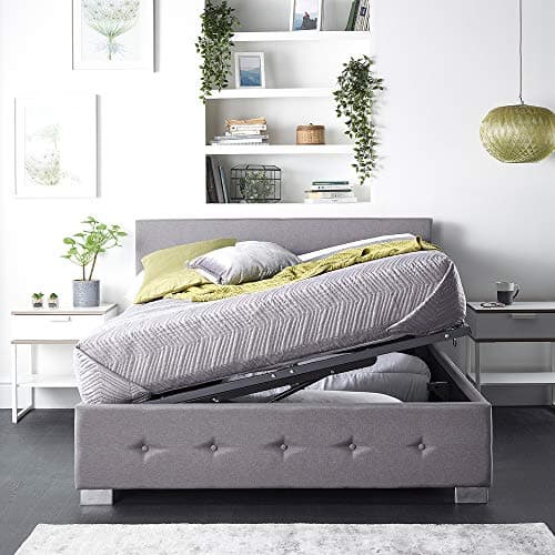 Image of Aspire Beds Upholstered Side Opening Storage Ottoman Bed in Steel Plush Velvet, Grey Linen or Silver Crushed Velvet Fabrics - Linen (King Size 5ft 150 * 200)
