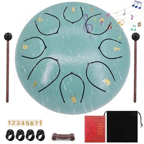 Image of Audasi Steel Tongue Drum - 6 Inch, 8 Note Rain Drum for Outdoor Music, Meditation, Yoga & Zen Gifts - Moss Blue