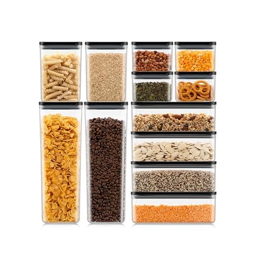 Image of Bodum Set of 12 Storage Jars with Black Lids CANTEEN - BPA-Free & Dishwasher Safe Food Containers - Stackable & Transparent