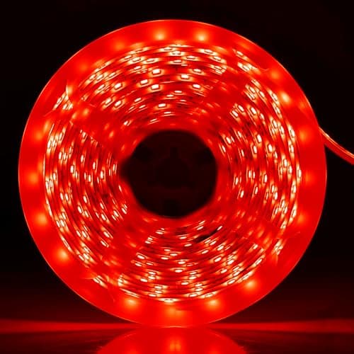 Image of iNextStation Red LED Strip Light, 5M 2835 SMD 300 LEDs Cuttable Waterproof Tape Lights, 12V Flexible Self Adhesive LED Strips for Bedroom TV Backlight Gaming Room Monitor RV Ambient Lighting (No Plug)
