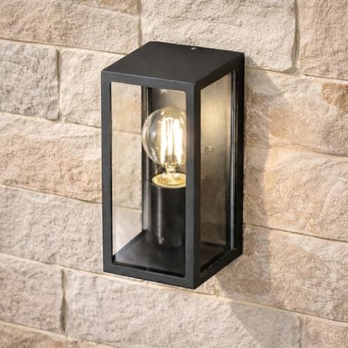 Image of CGC Lighting Outdoor Outside Wall Light Contemporary Box Lantern Garden Porch Post Driveway Patio Lamp Weatherproof (Black Aluminium)