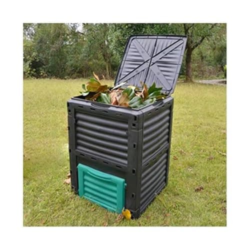Image of Easy Shopping® Garden Compost Bin, 300L Outdoor Composting Container for Kitchen & Garden Waste Composter with Hinged Lid, Durable & Waterproo Black and Green