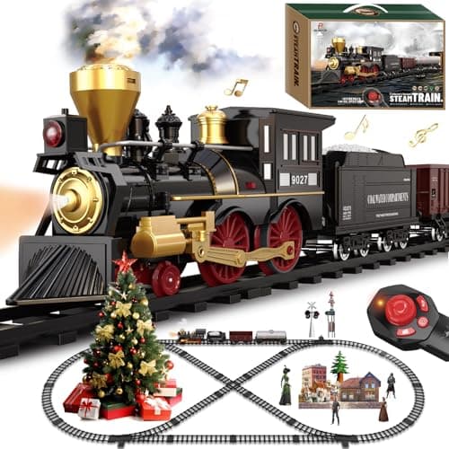 Image of Train Set for Kids Remote Control Train Toys w/Steam Locomotive, Cargo Cars & Luxury Tracks, Electric Trains w/Realistic Smoke,Sounds & Lights, Christmas Birthday Gift for Boys Girls 3 4 5 6 7+…