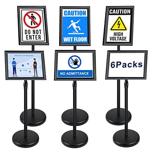 Image of Newzealkids 6 Pack A4 Poster Stand Sign Holder Display Standing Snap Floor Aluminum Frame, Angle & Height Adjustable Telescoping，Notice Stand for Wedding/Business Activities Display（Black）