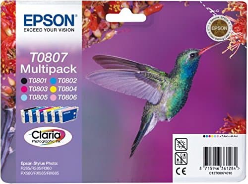 Image of Epson Multipack 6-colours T0807 Claria Photographic Ink - ink cartridges (Black, Cyan, Light cyan, Light magenta, Magenta, Yellow, Epson Stylus Photo P50 / PX650 / 710W / R265 / 285 / 360 / RX560, Inkjet, 44.4 ml)