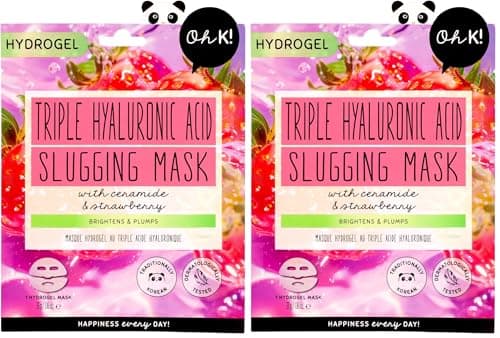 Image of Oh K! Triple Hyaluronic Acid Slugging Mask with Ceramides and Strawberry, Brightens and Plumps, K Beauty, Biodegradable, Vegan and Cruelty Free, 33g (Pack of 2)