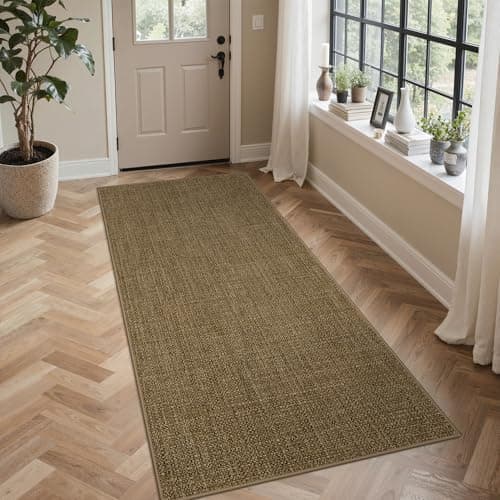 Image of GENIMO Faux Jute Indoor Outdoor Runner Rug, Washable Non Slip Patio Garden Rug, Quick Dry Breathable Synthetic Jute Look, Soft Anti Fatigue, Kids & Pet Friendly, 80x150CM