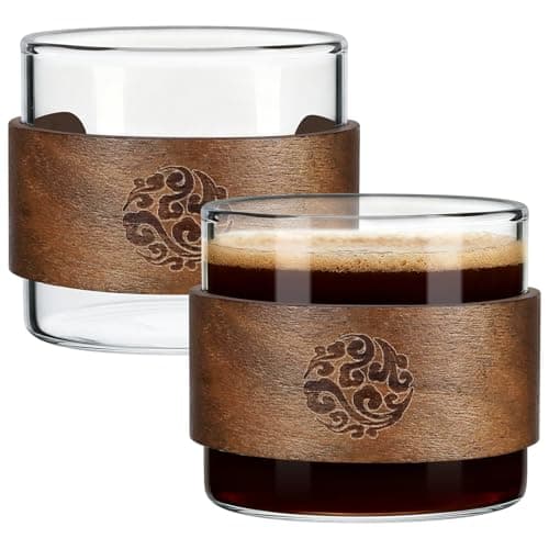 Image of Hioph 2-Pack Glass Espresso Cups Set with Wooden Ring(Totem), High Borosilicate Clear Shot Glass,Small Espresso Mugs,Suitable for Individual Servings