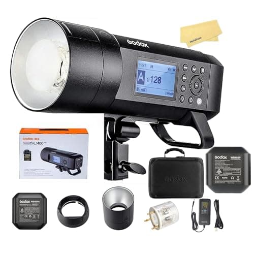 Image of Godox AD400 Pro Godox AD400Pro All-in-One Outdoor Flash+1 WB400P Battery 21.6V/2600mAh,400ws Strong Power,0.01~1s Recycle Time,12 Continuous Flashes in 1/16 Power Output,30W LED Modeling Lamp