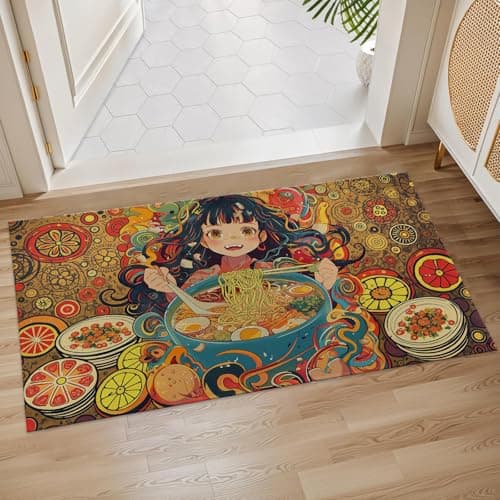 Image of Door Mat Anime Ramen Colorful Japanese Food Door Mats Waterproof Doormats Heavy Duty Floors Mat For Kitchen Garage Indoor 40X60 Cm