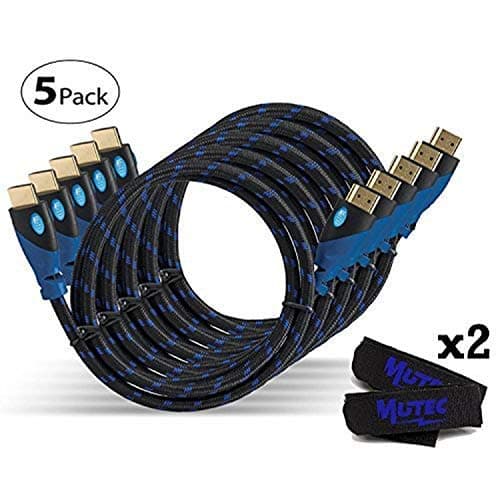 Image of MutecPower Premium High Speed HDMI Cable With Ethernet 5 PACK (1M) - Supports 3D 4K & Audio Return Channel + 2 cable ties - 1 Meter- 5 Pack
