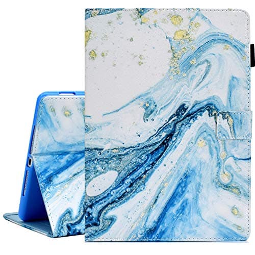 Image of Ausmix iPad Mini Case, Protective Cover for Mini 2/3/4/5, PU Leather Smart Auto Wake/Sleep Case with Stand, Card Slot, Pencil Holder, 7.9 Inch, Blue Marble