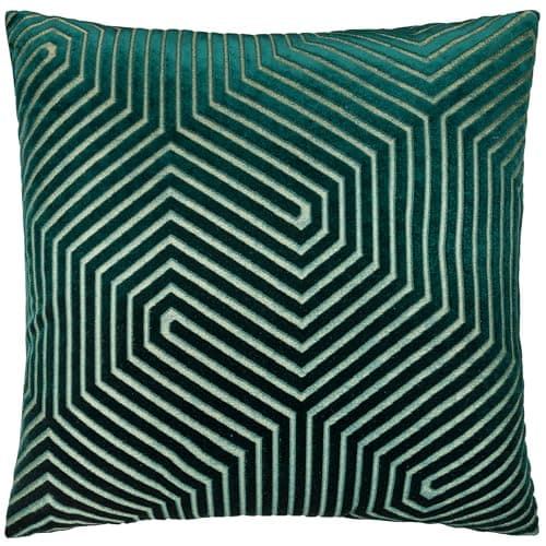 Image of Paoletti Evoke Velvet Cushion Cover – Luxurious Chevron Pattern Decorative Square Cushion Case (Emerald - 55x55cm)