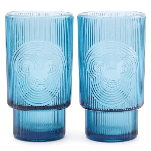 Image of Disney Store Official Mickey Mouse Icon Navy Glasses – Set of 2 Textured Tumblers, Home Haven Collection, H14cm