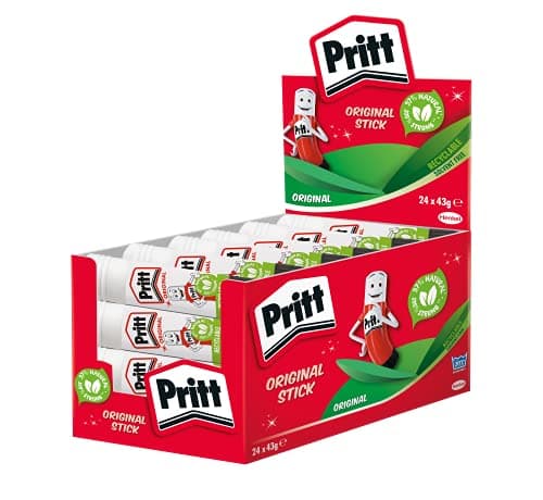 Image of Pritt glue stick, safe & child-friendly craft glue for arts & crafts activities, strong-hold adhesive for school & office supplies, 24 x 43 g Pritt stick