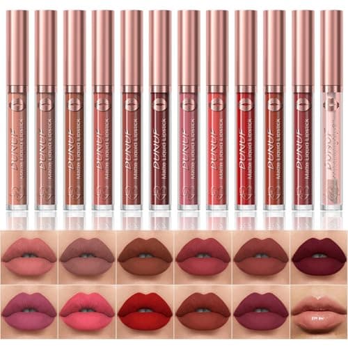Image of 12 Colors Matte Liquid Lipstick Set Velvety Lip Gloss Lip Kit Waterproof Long Lasting Wear Nude Lip Gloss Beauty Cosmetics Gift Box Set (Colour, # New 01)