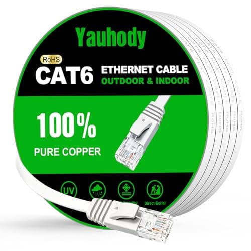 Image of Yauhody CAT 6 Ethernet Cable 10m, Pure Copper High Speed Solid Flat CAT6 Gigabit Internet Network LAN Patch Leads,Snagless RJ45 Connector for Modem, Router, PC (10m,White)