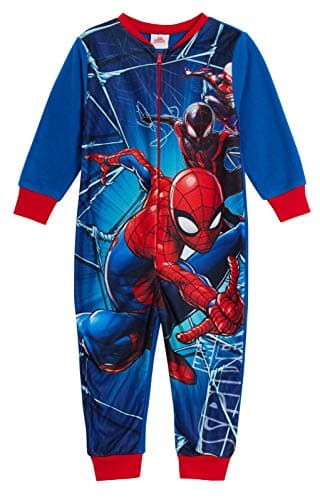 Image of Marvel Spiderman Boys Fleece Onesie, Blue, Age 9-10 Years